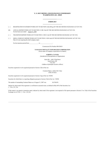 Thumbnail Tanzanian Gold Corporation 20-F Annual Report 