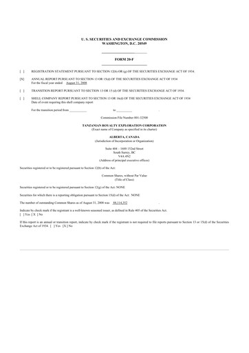 Thumbnail Tanzanian Gold Corporation 20-F Annual Report 