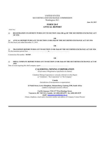 Thumbnail Caledonia Mining 20-F Annual Report 