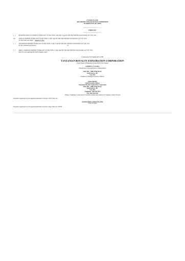 Thumbnail Tanzanian Gold Corporation 20-F Annual Report 