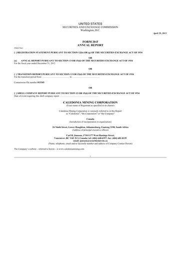 Thumbnail Caledonia Mining 20-F Annual Report 