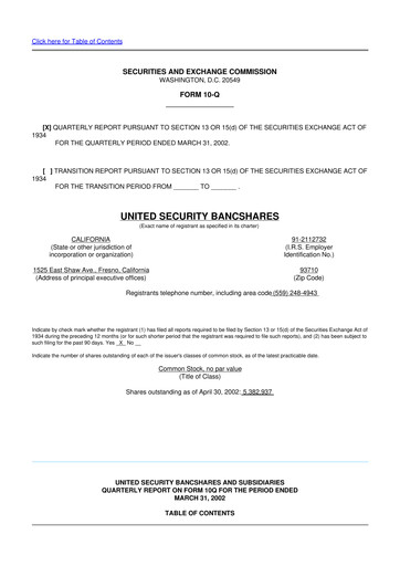 Thumbnail United Security Bancshares 10-Q Quarterly Report FY 