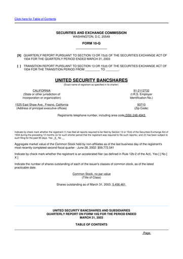 Thumbnail United Security Bancshares 10-Q Quarterly Report FY 