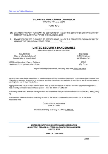 Thumbnail United Security Bancshares 10-Q Quarterly Report FY 