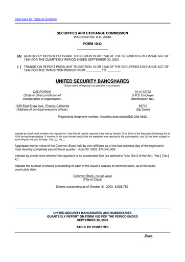Thumbnail United Security Bancshares 10-Q Quarterly Report FY 
