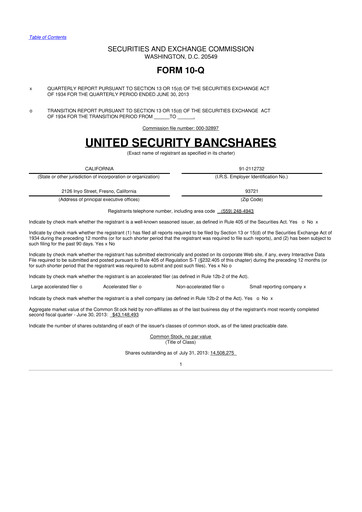 Thumbnail United Security Bancshares 10-Q Quarterly Report FY2013 