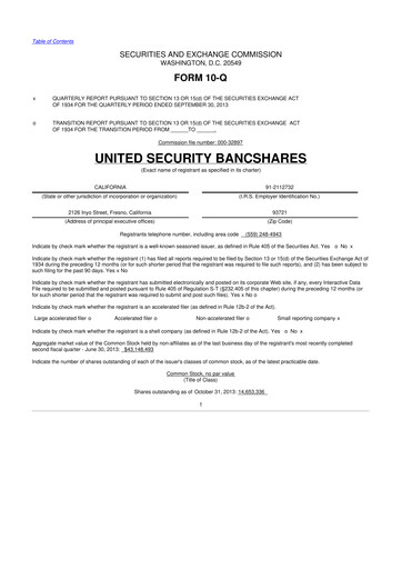 Thumbnail United Security Bancshares 10-Q Quarterly Report FY2013 