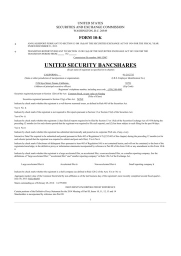 Thumbnail United Security Bancshares 10-K Annual Report 2013