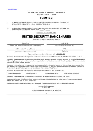 Thumbnail United Security Bancshares 10-Q Quarterly Report FY2014 