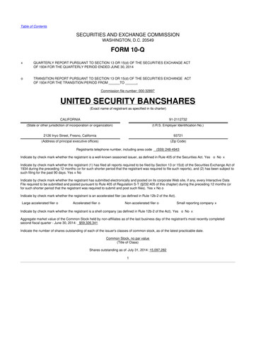 Thumbnail United Security Bancshares 10-Q Quarterly Report FY2014 