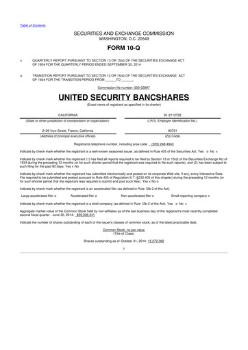 Thumbnail United Security Bancshares 10-Q Quarterly Report FY2014 