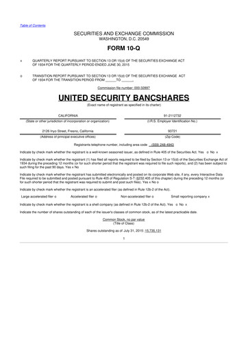 Thumbnail United Security Bancshares 10-Q Quarterly Report FY2015 