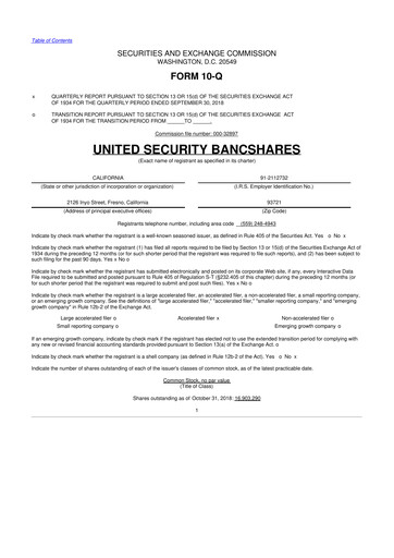Thumbnail United Security Bancshares 10-Q Quarterly Report FY2018 