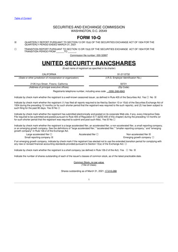 Thumbnail United Security Bancshares 10-Q Quarterly Report FY2021 