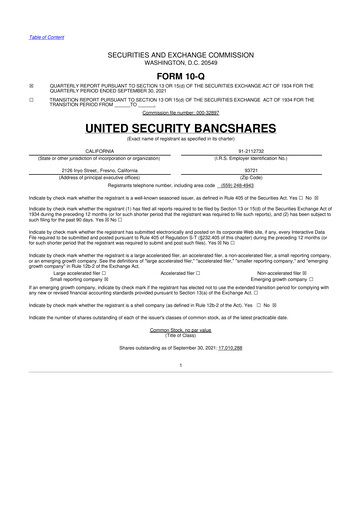 Thumbnail United Security Bancshares 10-Q Quarterly Report FY2021 