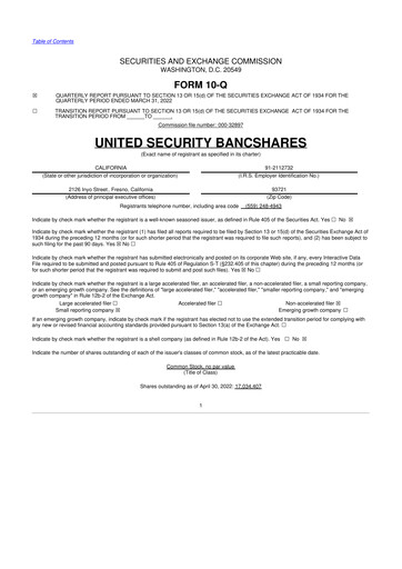 Thumbnail United Security Bancshares 10-Q Quarterly Report FY2022 