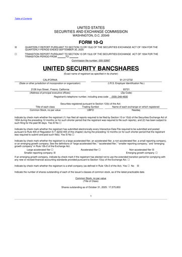 Thumbnail United Security Bancshares 10-Q Quarterly Report FY2025 