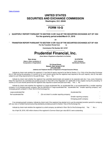 Thumbnail Prudential Financial 10-Q Quarterly Report FY2018 