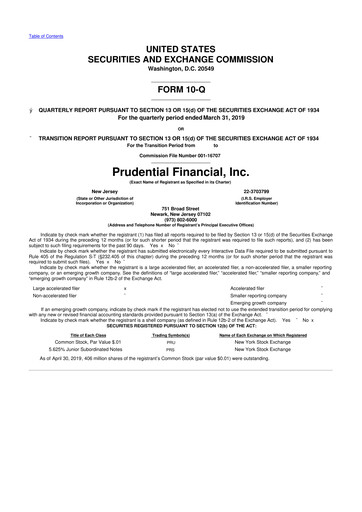 Thumbnail Prudential Financial 10-Q Quarterly Report FY2019 