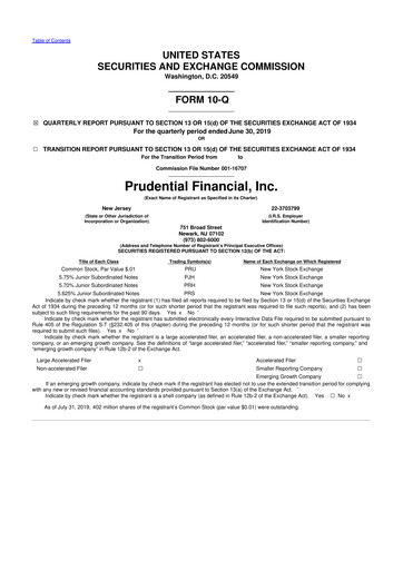 Thumbnail Prudential Financial 10-Q Quarterly Report FY2019 