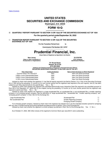 Thumbnail Prudential Financial 10-Q Quarterly Report FY2022 