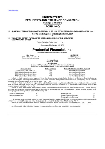 Thumbnail Prudential Financial 10-Q Quarterly Report FY2024 
