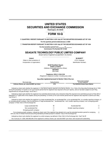 Thumbnail Seagate Technology 10-Q Quarterly Report FY2020 