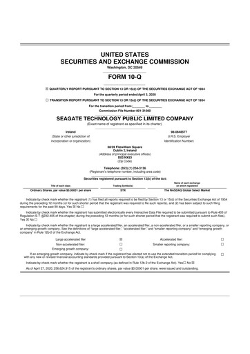 Thumbnail Seagate Technology 10-Q Quarterly Report FY2020 