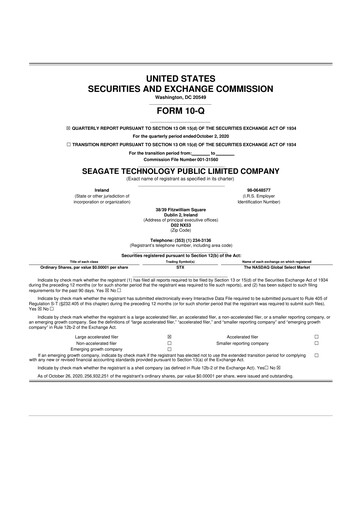 Thumbnail Seagate Technology 10-Q Quarterly Report FY2021 