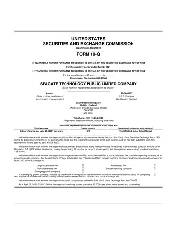 Thumbnail Seagate Technology 10-Q Quarterly Report FY2021 