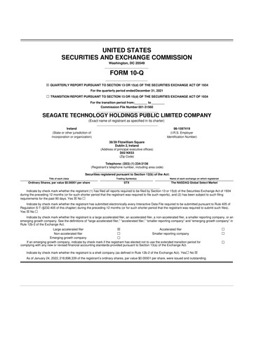 Thumbnail Seagate Technology 10-Q Quarterly Report FY2022 