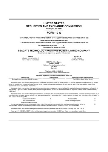 Thumbnail Seagate Technology 10-Q Quarterly Report FY2023 