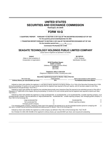 Thumbnail Seagate Technology 10-Q Quarterly Report FY2024 