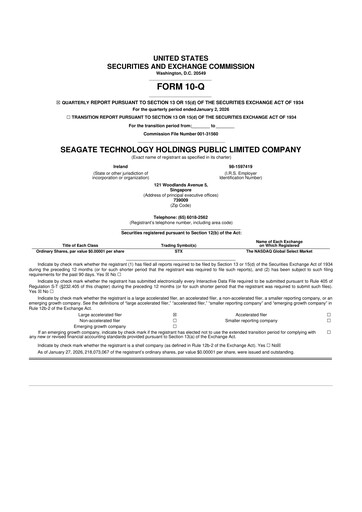 Thumbnail Seagate Technology 10-Q Quarterly Report FY 