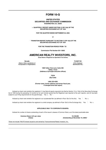 Thumbnail American Realty Investors 10-Q Quarterly Report FY 