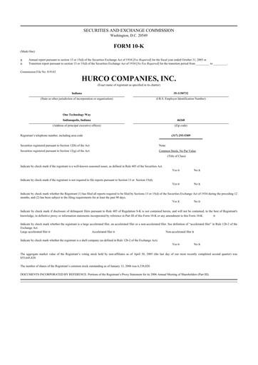 Thumbnail Hurco Companies 10-K Annual Report 