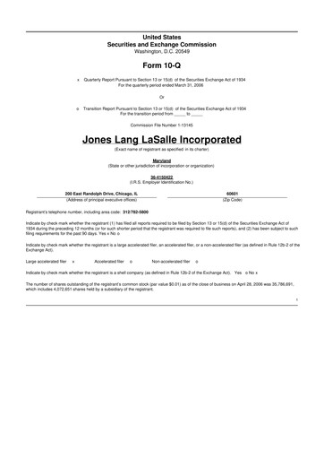 Thumbnail Jones Lang LaSalle 10-Q Quarterly Report FY 