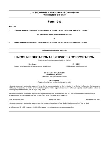 Miniature Lincoln Educational Services 10-Q Rapport trimestriel  