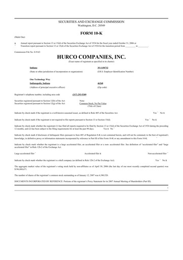 Thumbnail Hurco Companies 10-K Annual Report 