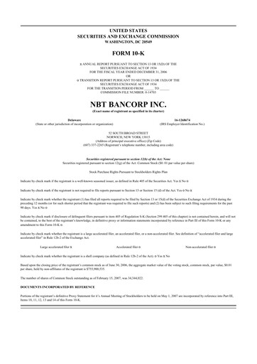 Thumbnail NBT Bancorp 10-K Annual Report 
