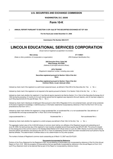 Miniature Lincoln Educational Services 10-K Rapport annuel 