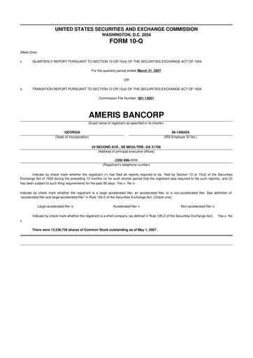 Miniature Ameris Bancorp
 10-Q Rapport trimestriel  