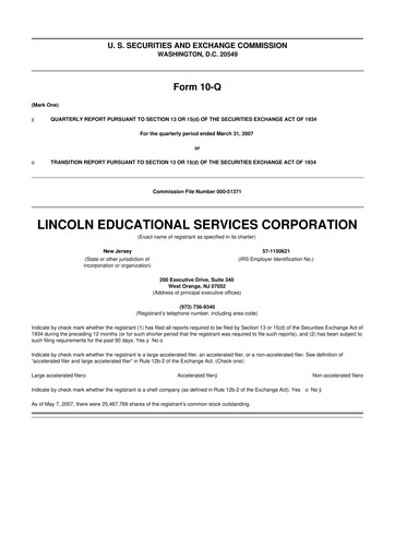 Miniature Lincoln Educational Services 10-Q Rapport trimestriel  