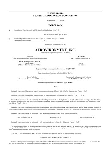 Thumbnail AeroVironment 10-K Annual Report 