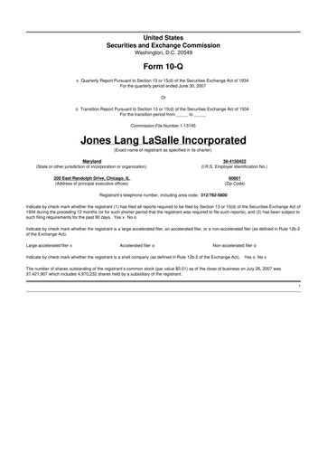Thumbnail Jones Lang LaSalle 10-Q Quarterly Report FY 