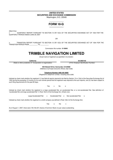 Thumbnail Trimble 10-Q Quarterly Report FY 