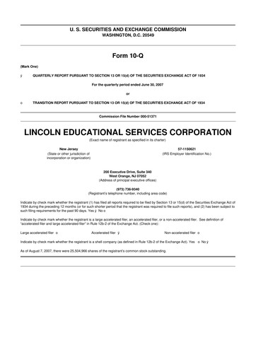 Miniature Lincoln Educational Services 10-Q Rapport trimestriel  