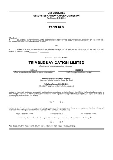 Thumbnail Trimble 10-Q Quarterly Report FY 