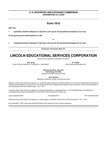 Miniature Lincoln Educational Services 10-Q Rapport trimestriel  