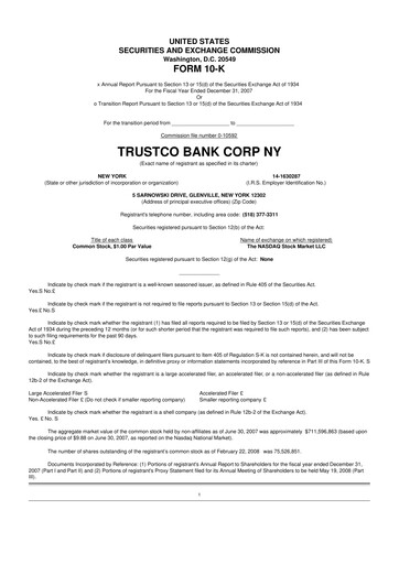 Miniature Trustco Bank 10-K Rapport annuel 